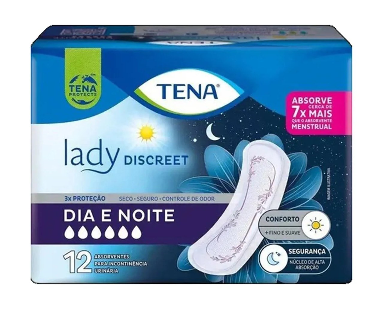 Absorv Incont Urinária Tena Lady Discreet Dia e Noite 12Un