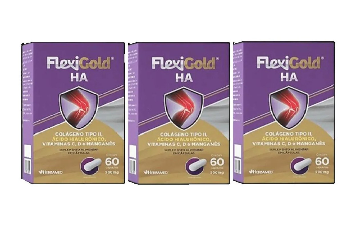 Kit 3 Flexigoldha 60Caps Colágeno Acido Hialuronico-Herbamed