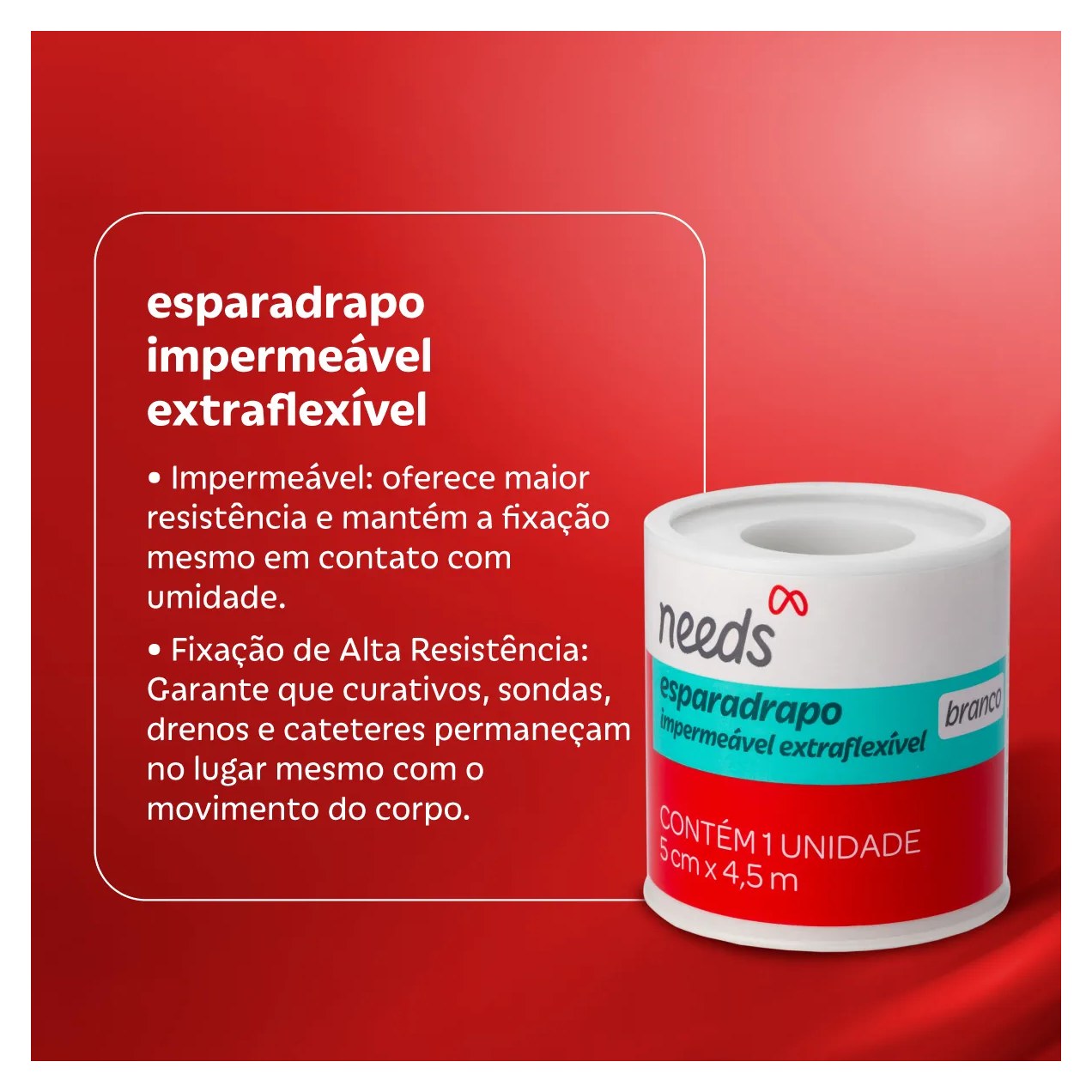 Esparadrapo Needs Branco Impermeável 5cm x 4,5m 1 unidade
