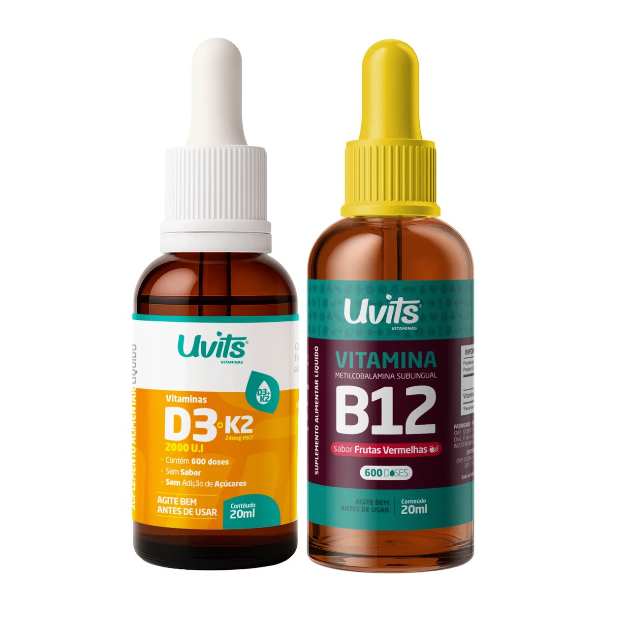 Kit Vitamina D3 2000UI K2 24Mcg 600 Doses + Vitamina B12 Uvits 600 Doses