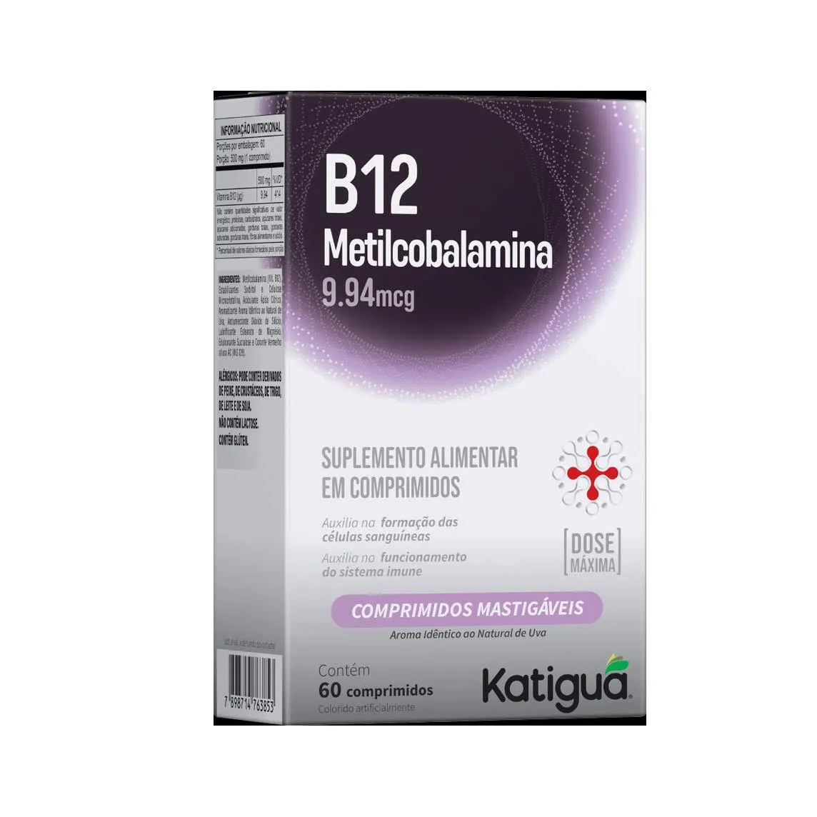 B12 Mastigável Metilcobalamina Aroma de Uva 60 Cpr - Katiguá