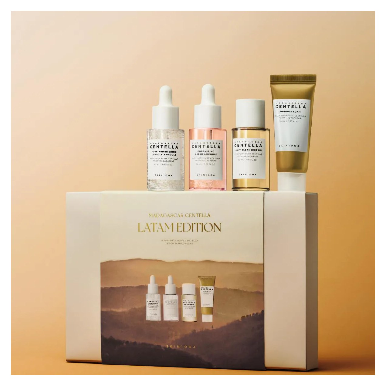 Kit Viagem Skin1004 Madagascar Centella Ampola Poremizing Fresh + Tone Brightening + Cleansing Oil + Espuma De Limpeza