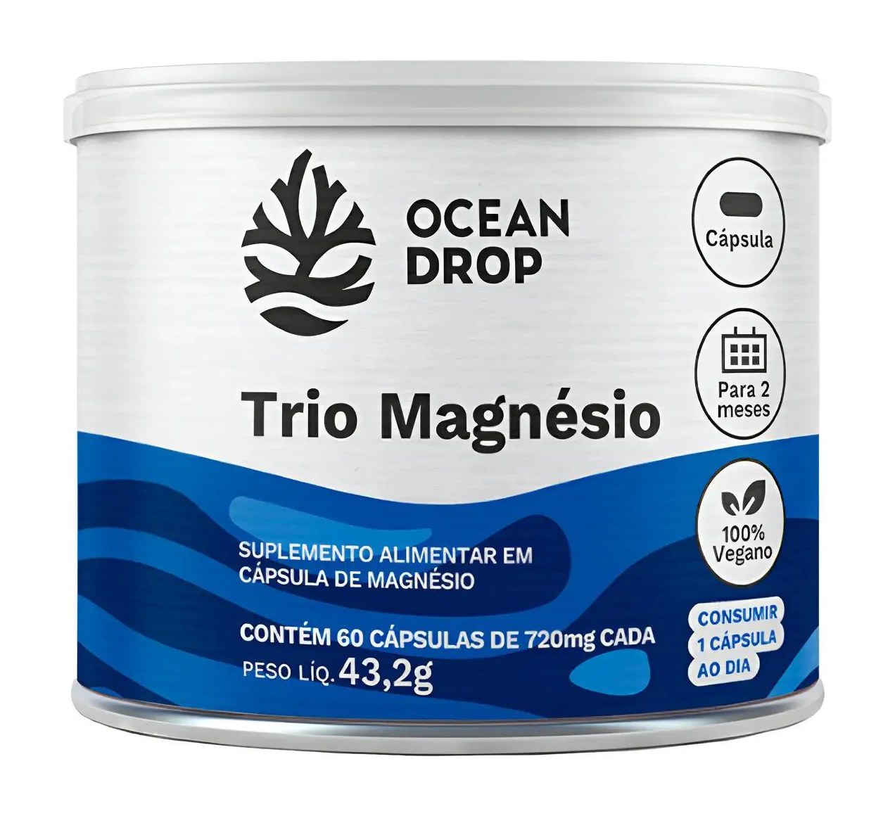 Trio Magnésio Alta Absorção Bisglicinato Dimalato Ocean Drop