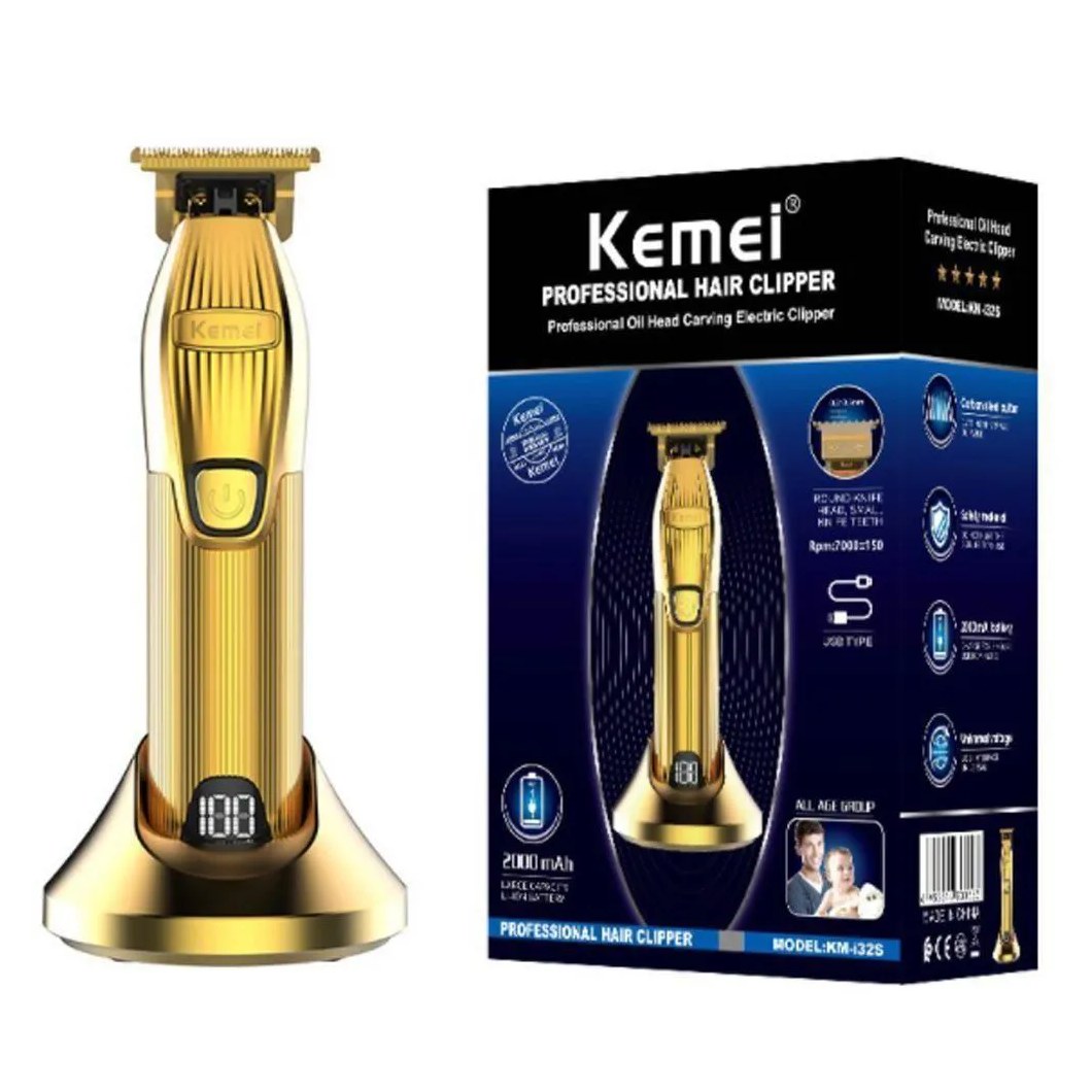 Máquina de Cortar e Acabamento de Cabelo Km I32S Kemei sem Fio Recarregável