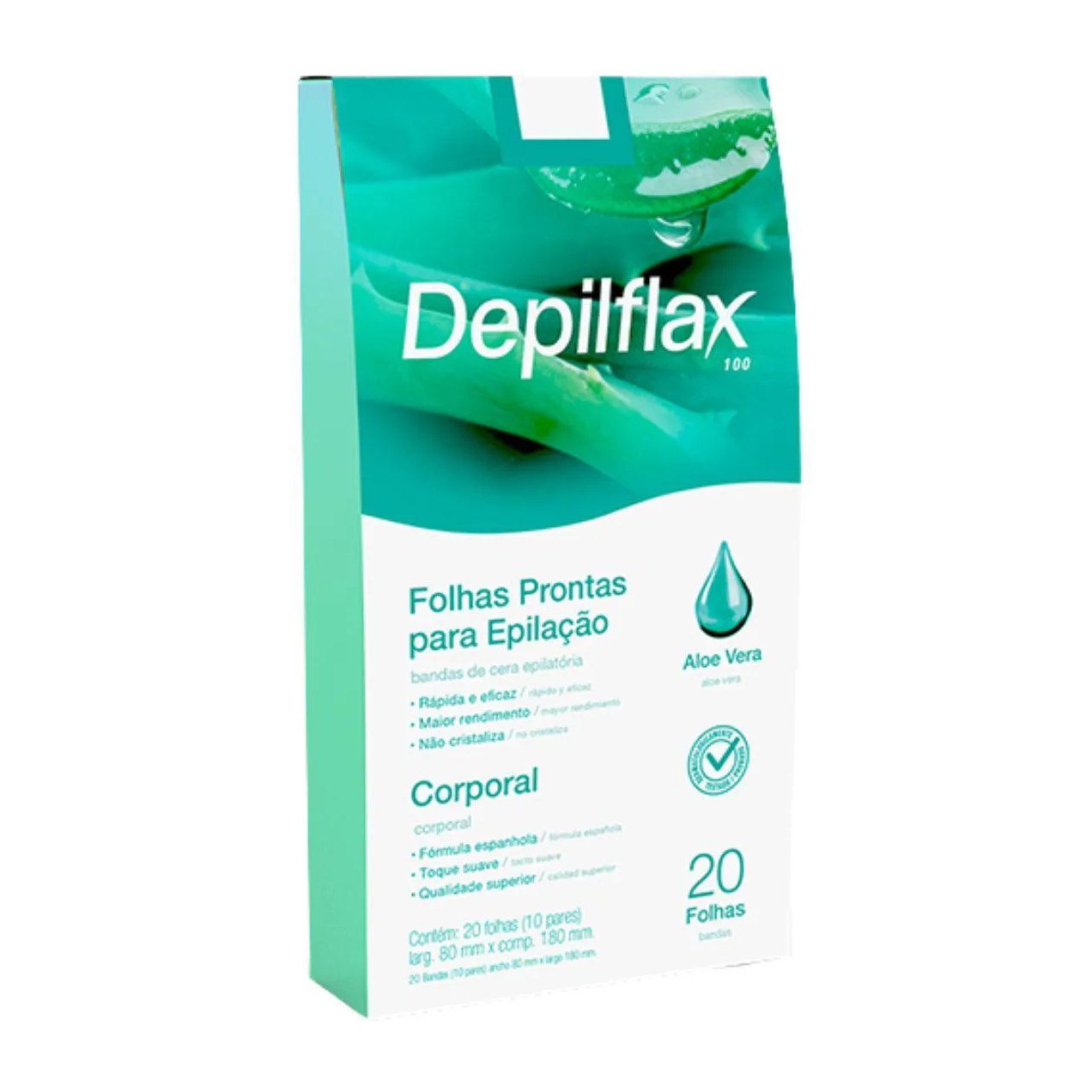 Folhas Prontas Corporais Depilação Cera Depilflax Aloe Vera 20Un