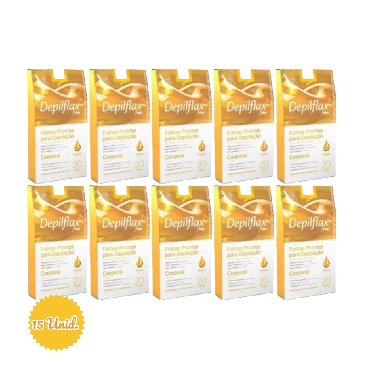 Kit 15 Folhas Prontas Corporais Depilação Cera Depilflax Natural 300 Unid.