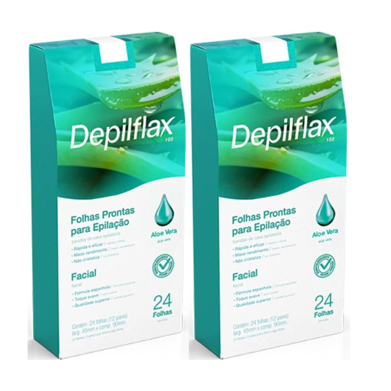 Kit 2 Folhas Prontas Facial Depilação Cera Depilflax Aloe Vera 48Un