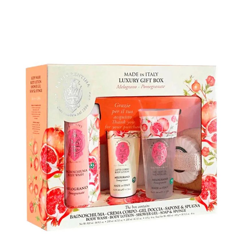 Kit Florentina Spa Pomegranate - Sabonete Liquido 500Ml + Shower Gel 200Ml + Body Lotion 200Ml + Sabonete 115G + Esponja de Banho