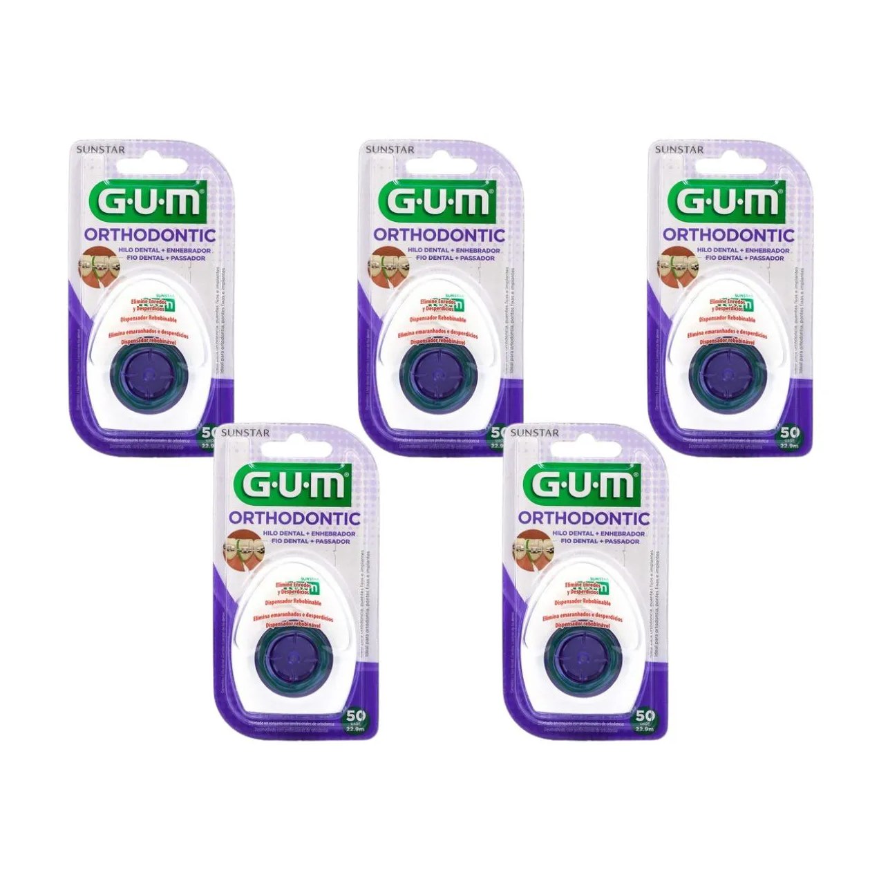 Kit 5 Fio Dental Ortodôntico 50 Usos - Gum