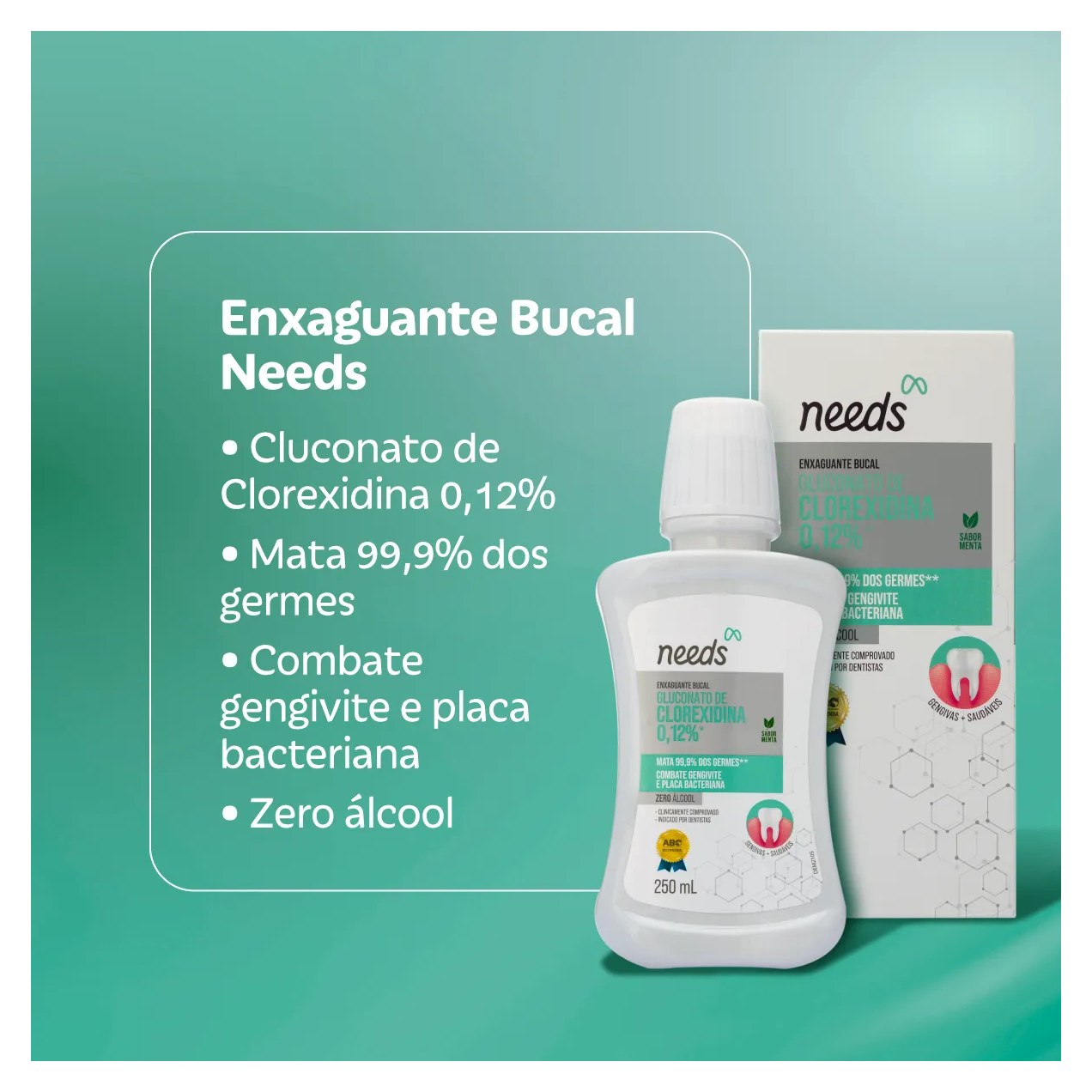 Enxaguante Bucal Needs Clorexidina 0,12% Menta Sem Álcool 250ml