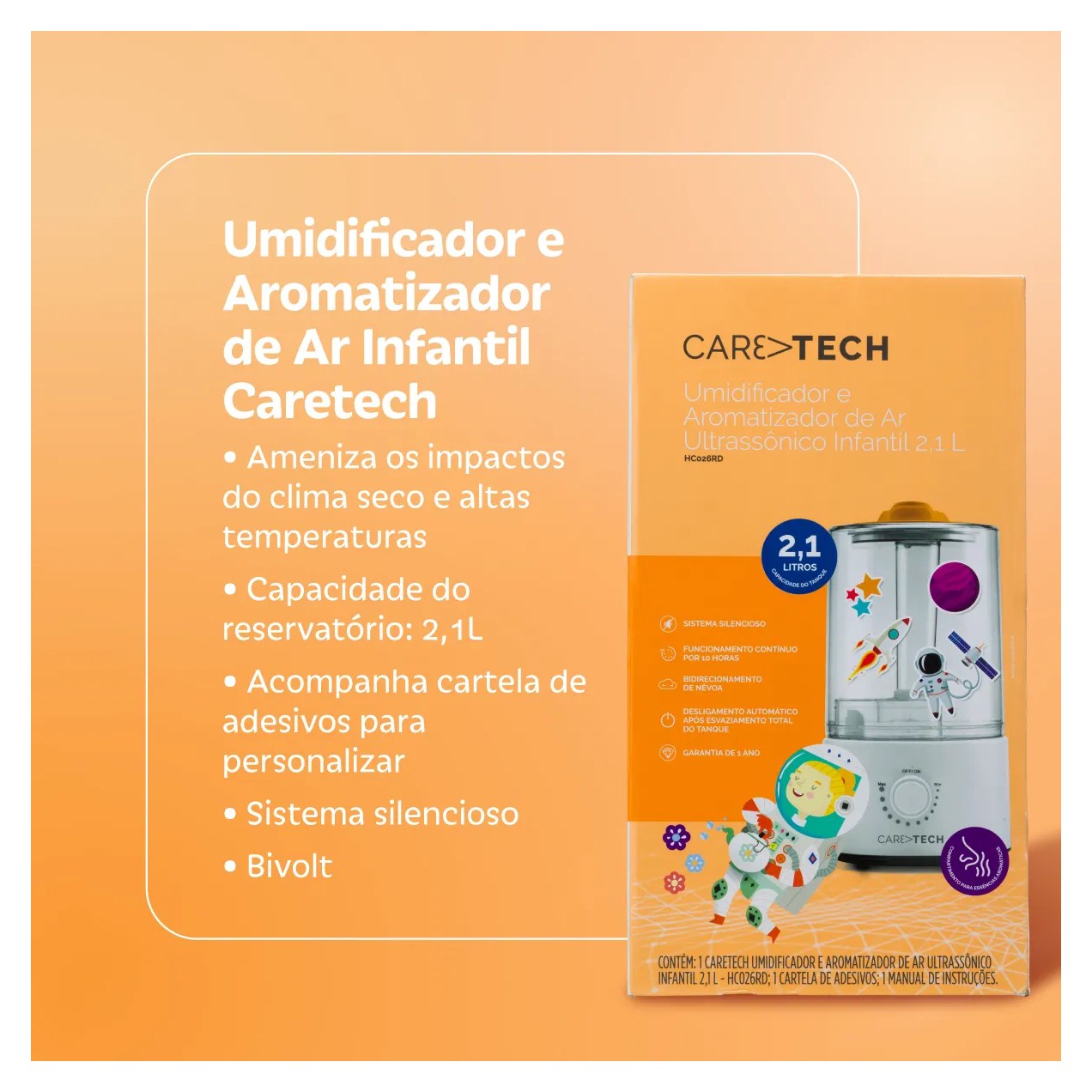Umidificador e Aromatizador de Ar Infantil Caretech HC026RD 2,1L