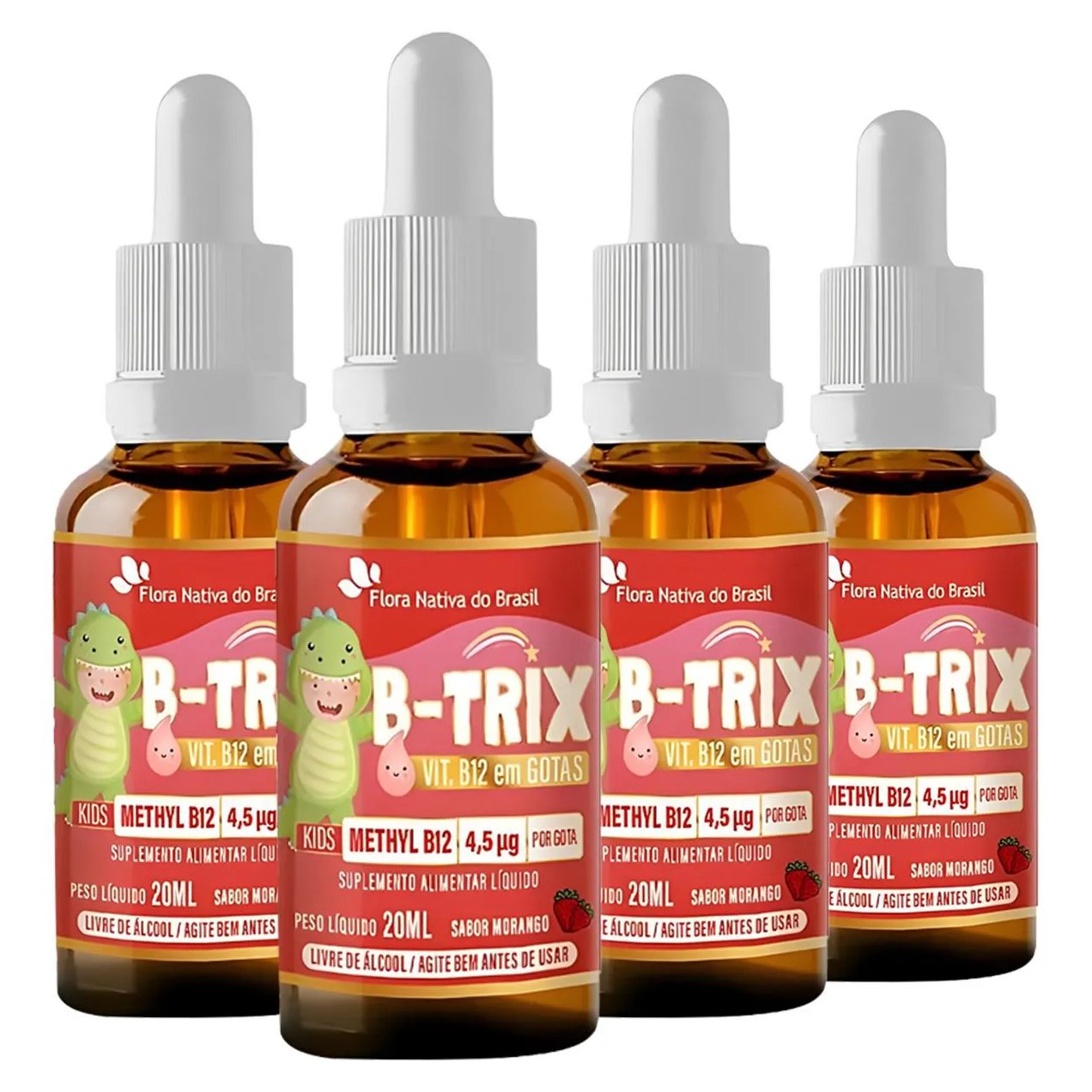 Kit 4 Vitamina B12 B-Trix Kids Gotas 20ml Flora Nativa