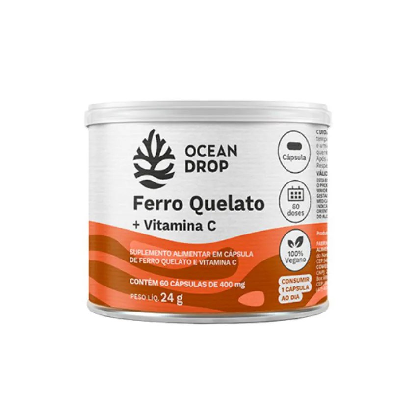 Ferro Quelado + Vitamina C 60 Cápsulas Ocean Drop