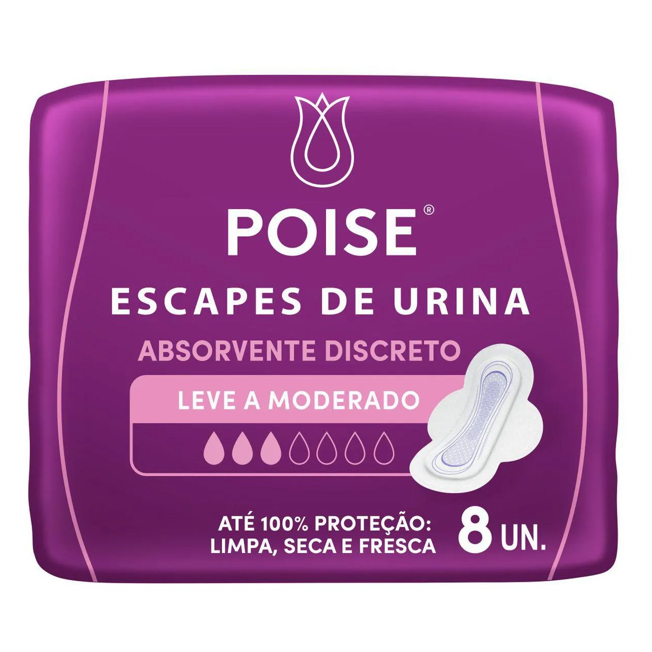 Absorvente para Escape de Urina Poise Discreto Absorção Leve a Moderada 8 unidades