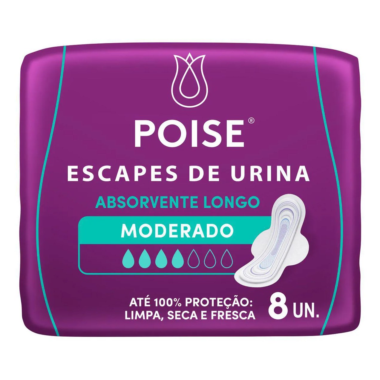 Absorvente para Escape de Urina Poise Longo Absorção Moderada 8 unidades