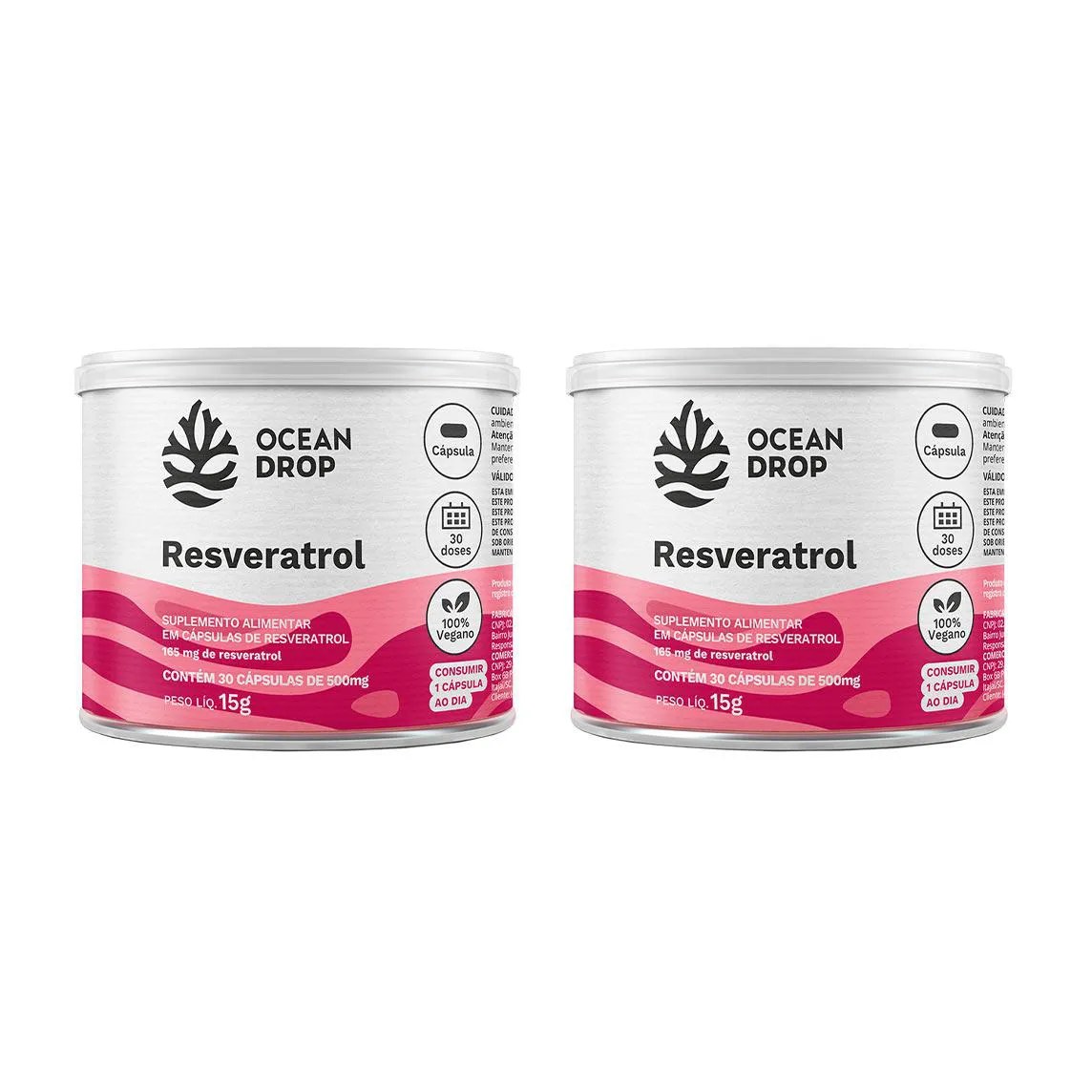 Kit 2 Resveratrol 500mg Suplemento 15g - 30 Caps - Ocean Drop