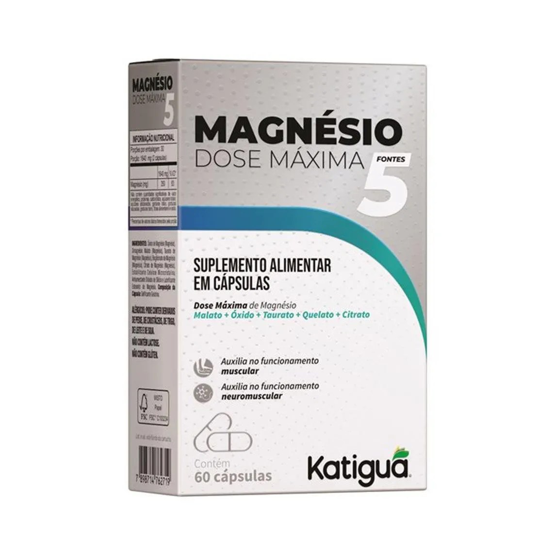 Magnésio 5 Fontes Dose Máxima - 60 Caps - Katiguá