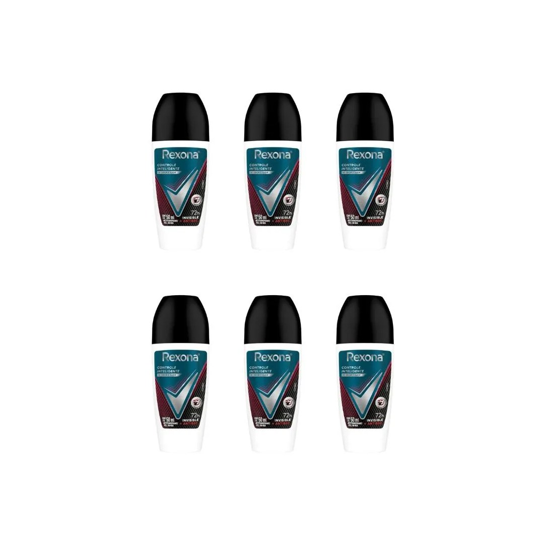 Desodorante Roll-On Rexona 50ml Masc Antibacte Invisible-6Un