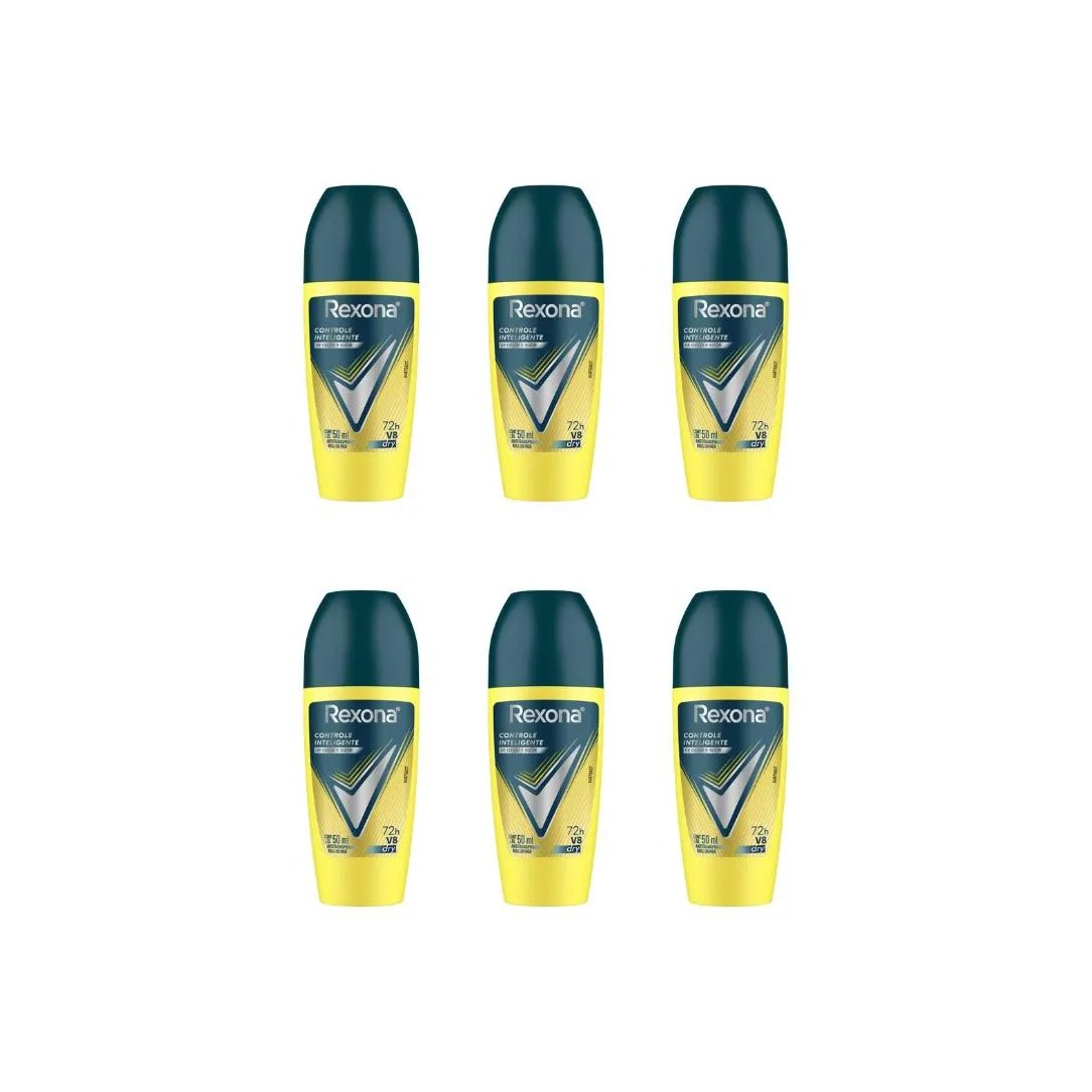 Desodorante Roll-On Rexona 50ml Masculino V8 - Kit C/6Un