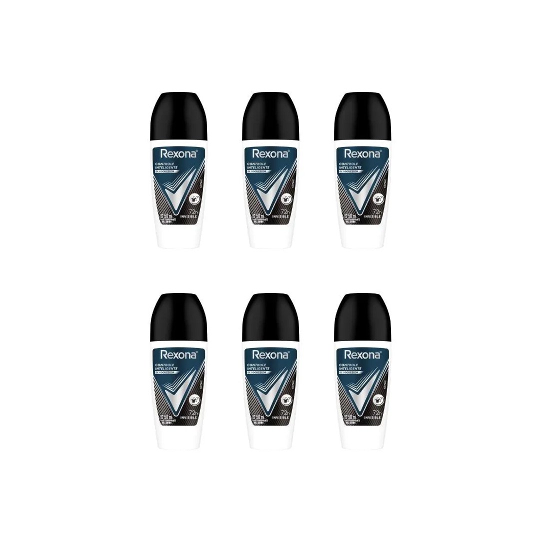Desodorante Roll-On Rexona 50ml Masculino Invisible - Kit C/6Un