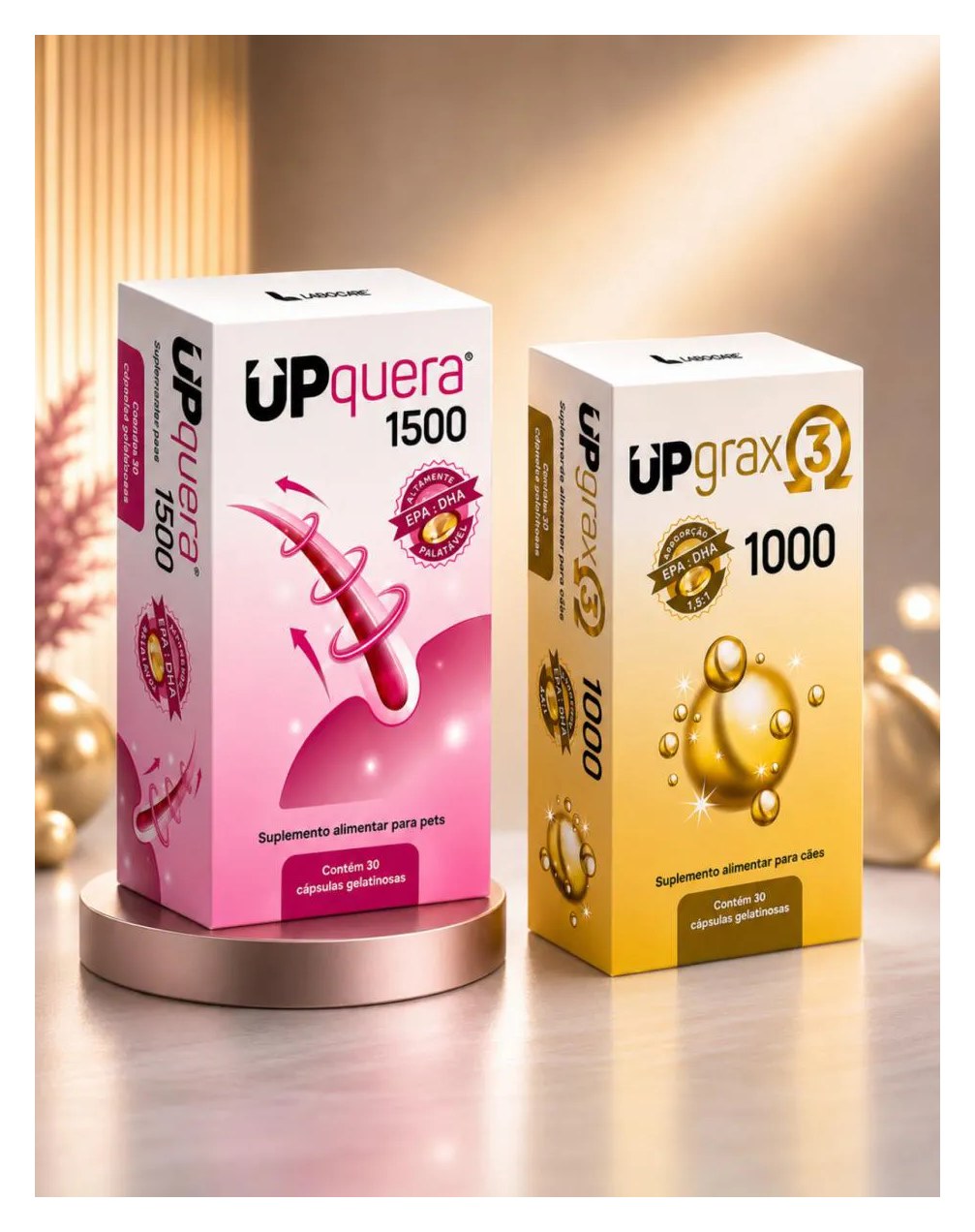 Kit Upquera 1500 + Upgrax 3 1000 Ômega 3 Epa Dha Pele Saudável Pelo Forte Cães & Gatos