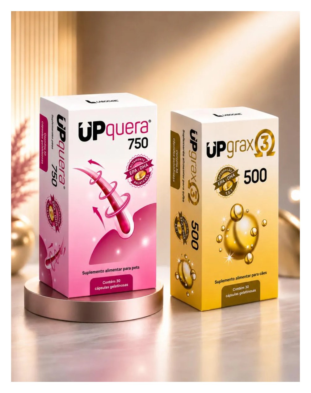 Kit Upquera 750 + Upgrax 3 500 Ômega 3 Epa Dha Pele Saudável Pelo Forte Cães & Gatos