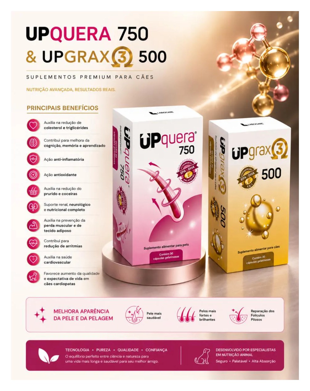 Kit Upquera 750 + Upgrax 3 500 Ômega 3 Epa Dha Pele Saudável Pelo Forte Cães & Gatos