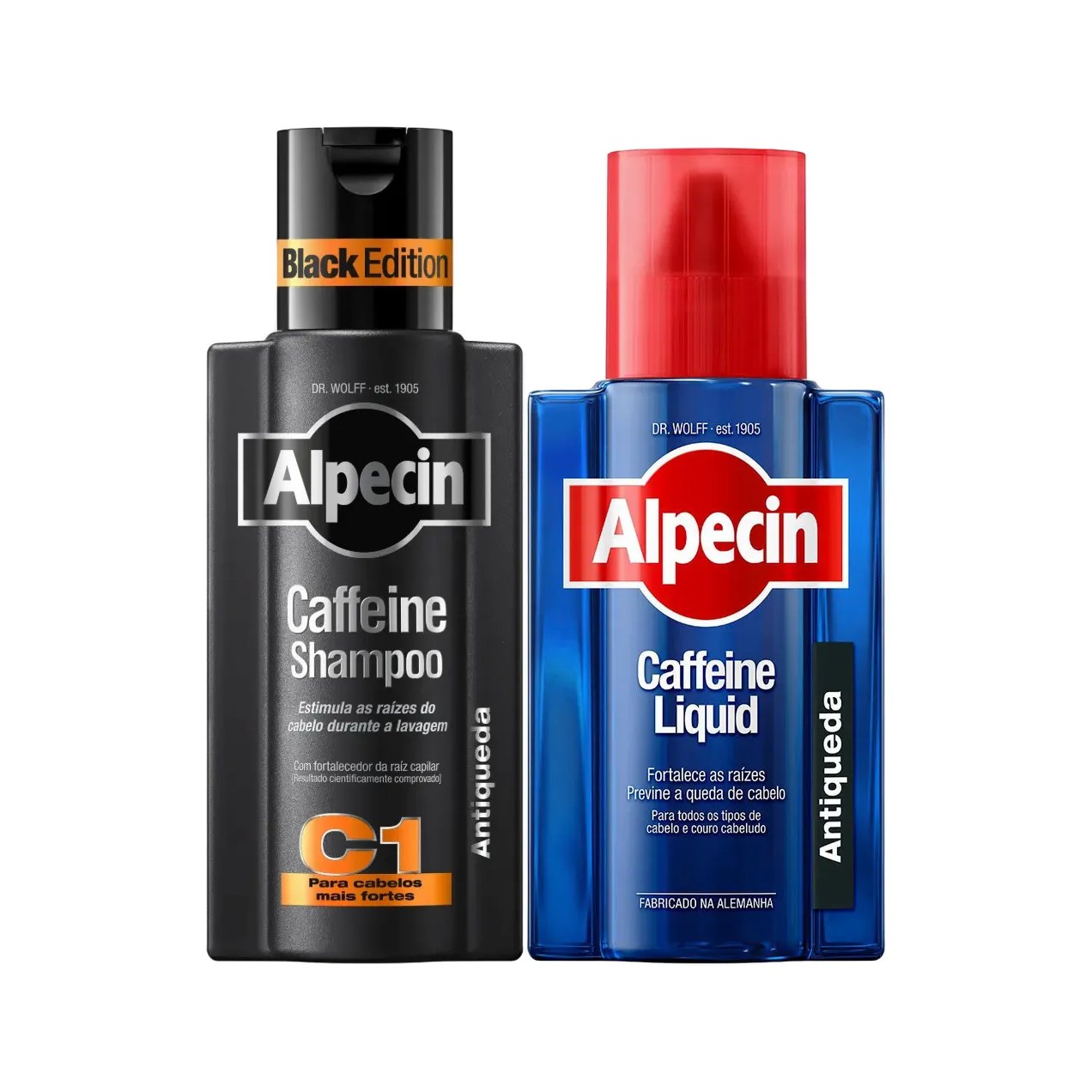 Kit Alpecin Caffeine Shampoo Antiqueda Black Edition 250ml + Tônico Capilar Liquid 200ml