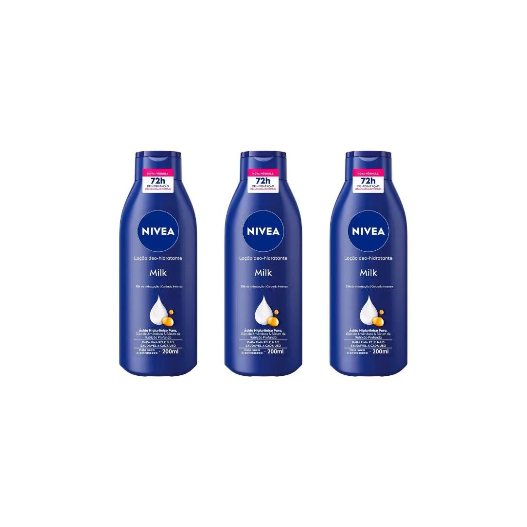 Hidratante Corporal Nivea 200ml Milk Extra Seca - Kit C/ 3un