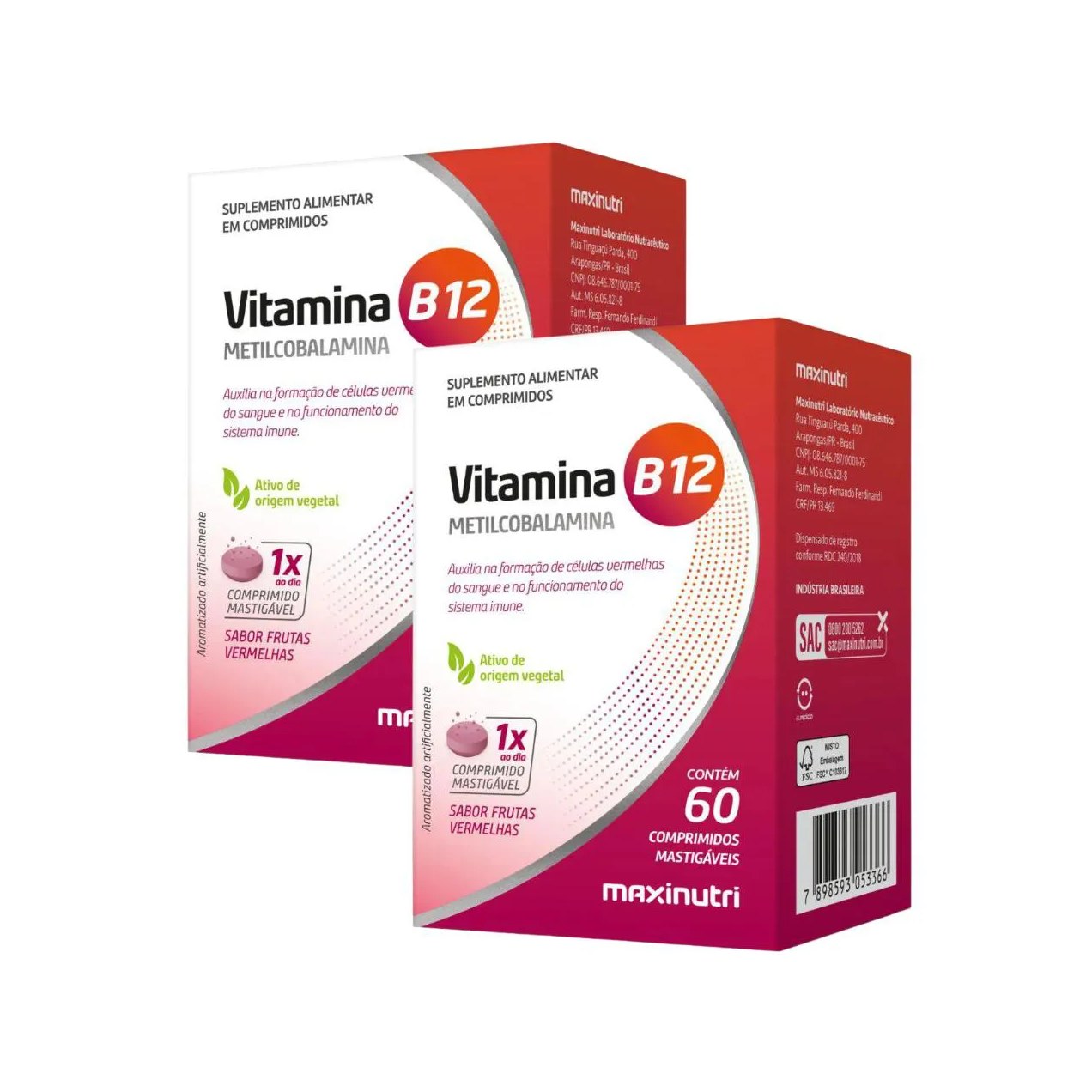 Kit 2un Vitamina B12 - Frutas Vermelhas 60 Comp. - Maxinutri