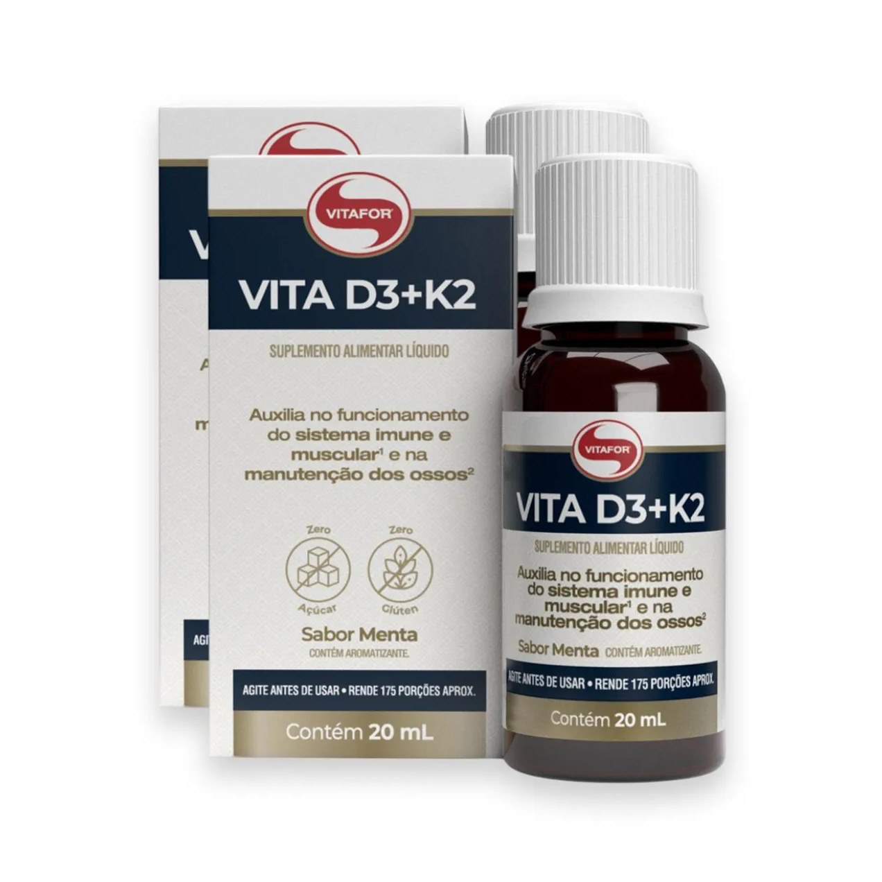 Kit 2 Vita D3 + K2 Vitafor 20ml Menta