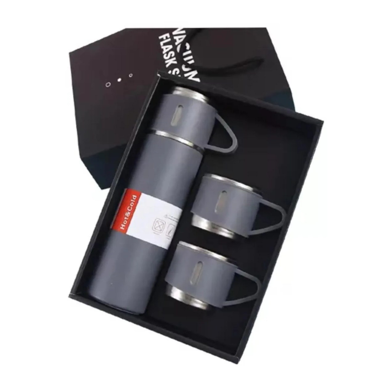 Garrafa Térmica Vacuum Flask Set 500ml + 3 Xicaras - Xtuned Cinza