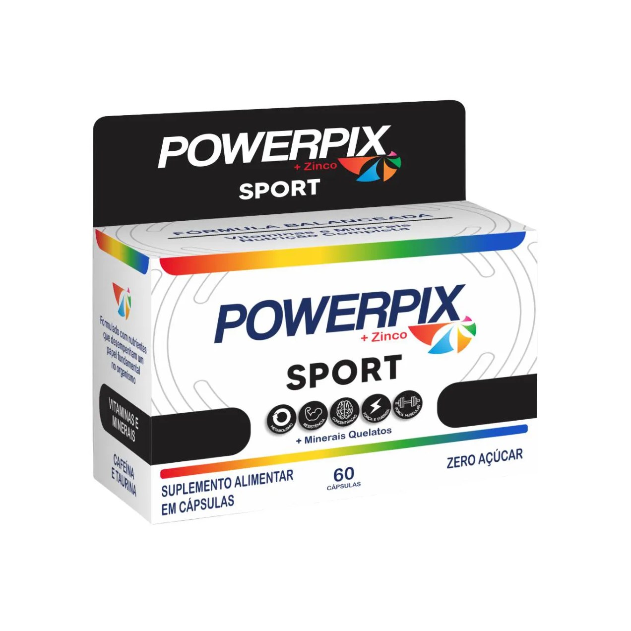 Suplemento Esportivo Cafeína, Taurina, Vitaminas e Minerais com 60 Cápsulas - Powerpix Sport