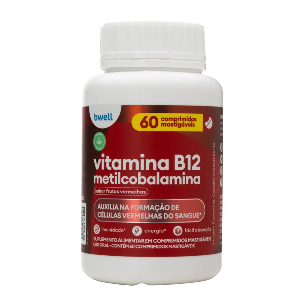 Vitamina B12 Bwell Frutas Vermelhas 60 Comprimidos Mastigáveis