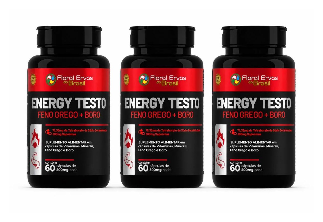 Kit 3x Suplemento Energy Testo 500mg 60 Cáspulas - Floral Ervas
