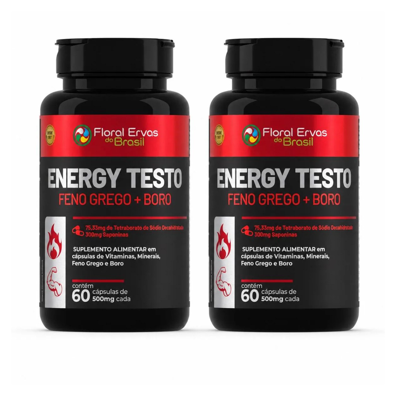 Kit 2x Suplemento Energy Testo 500mg 60 Cáspulas - Floral Ervas