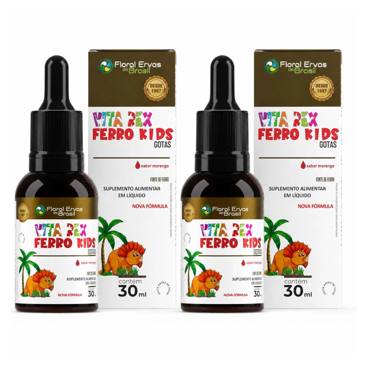 Kit 2x Vitamina em Gotas Vita Rex Ferro Kids Sabor Morango 30ml - Floral Ervas