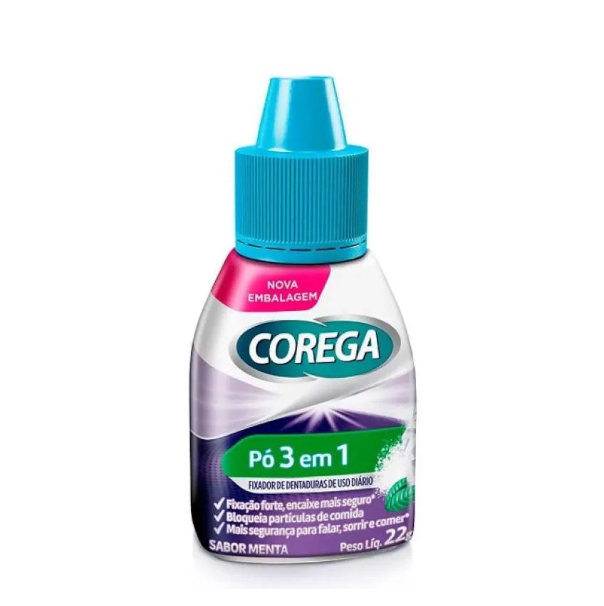Corega Pó Fixador de Dentadura 3 em 1 Menta 22g