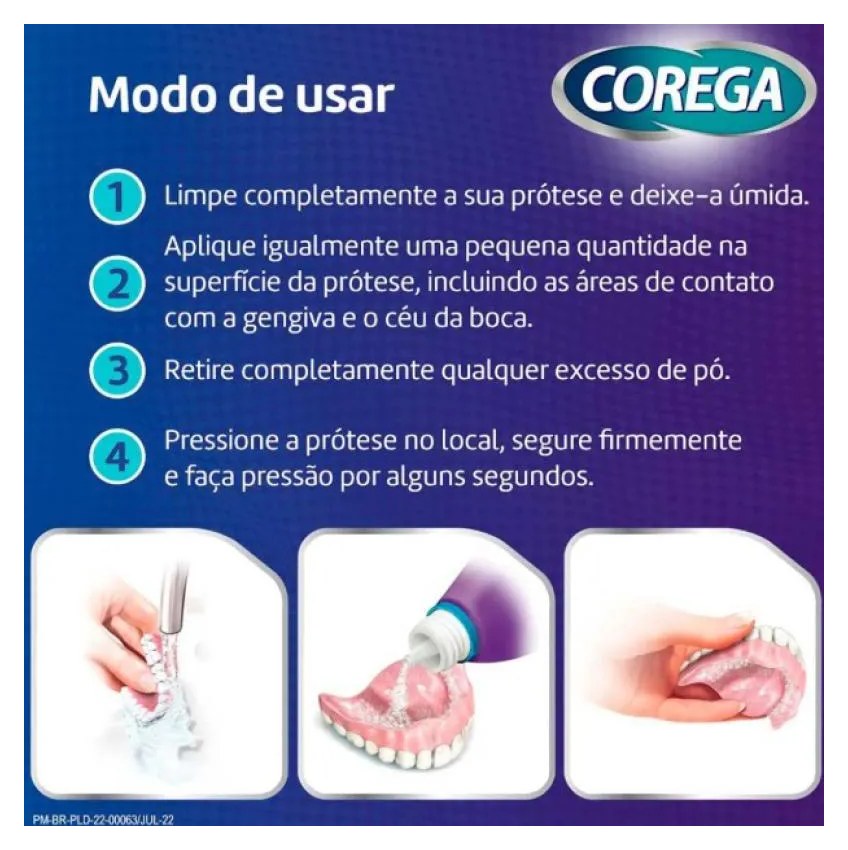 Corega Pó Fixador de Dentadura 3 em 1 Menta 22g