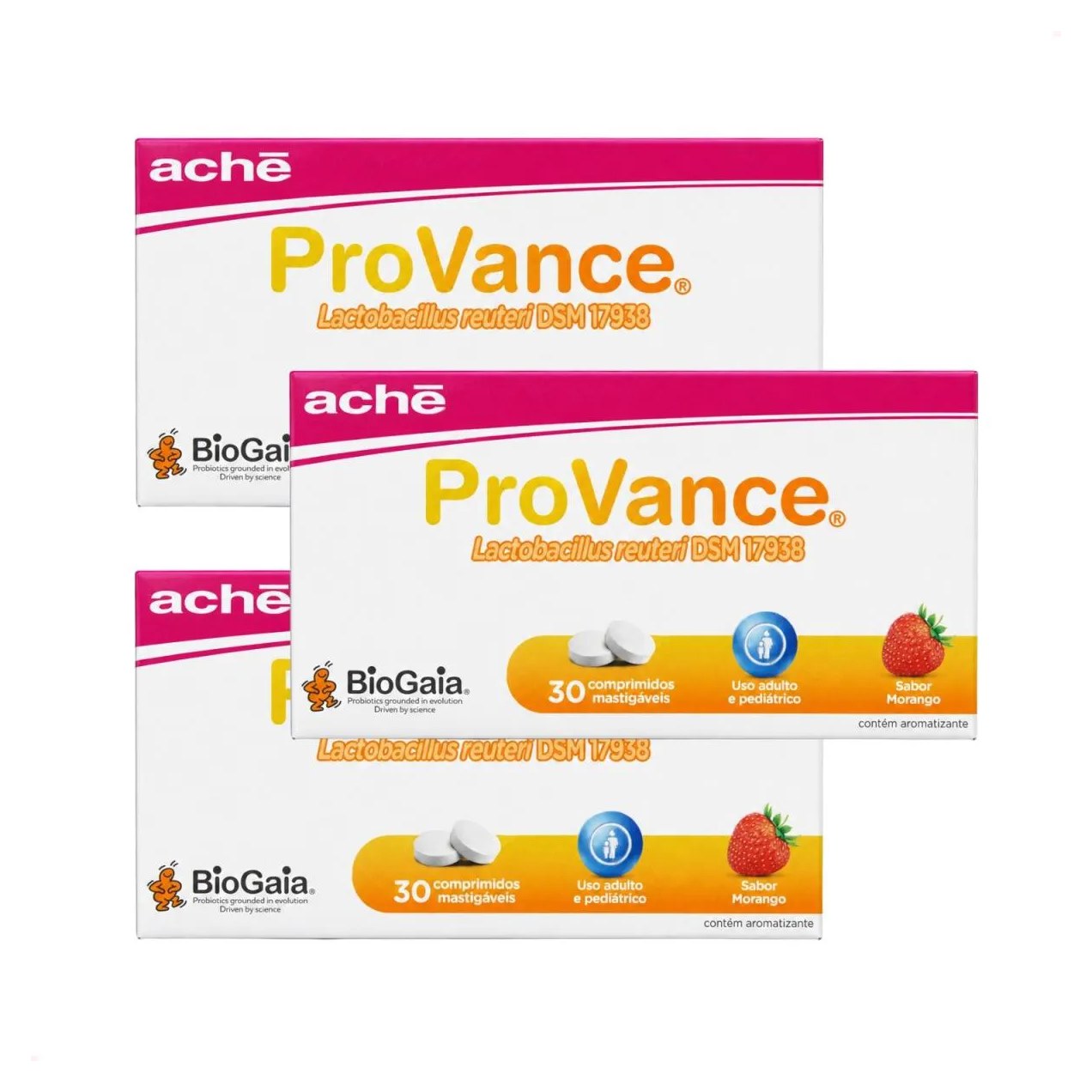 Kit 3 Probiótico Provance Morango 30 Comprimidos Mastigáveis