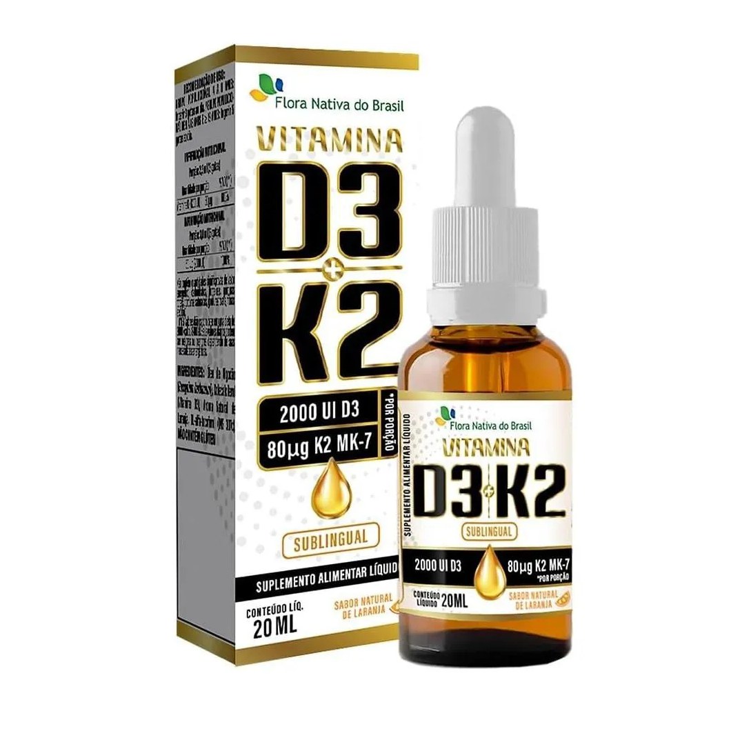 Vitamina D3 + K2 Sublingual Gotas 20ml Sabor Laranja Flora Nativa