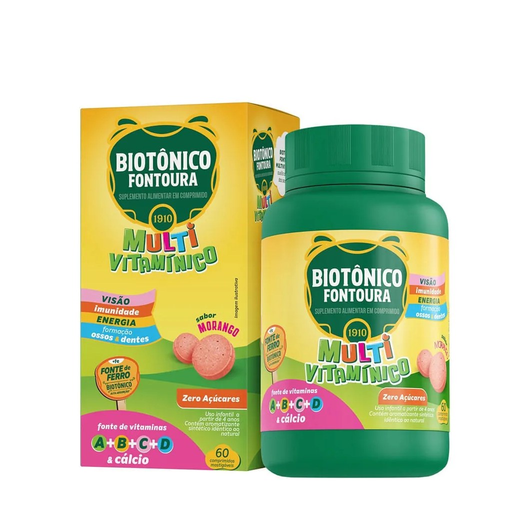 Biotonico Multi Vitaminico Com 60 Comprimidos Mastigaveis Morango