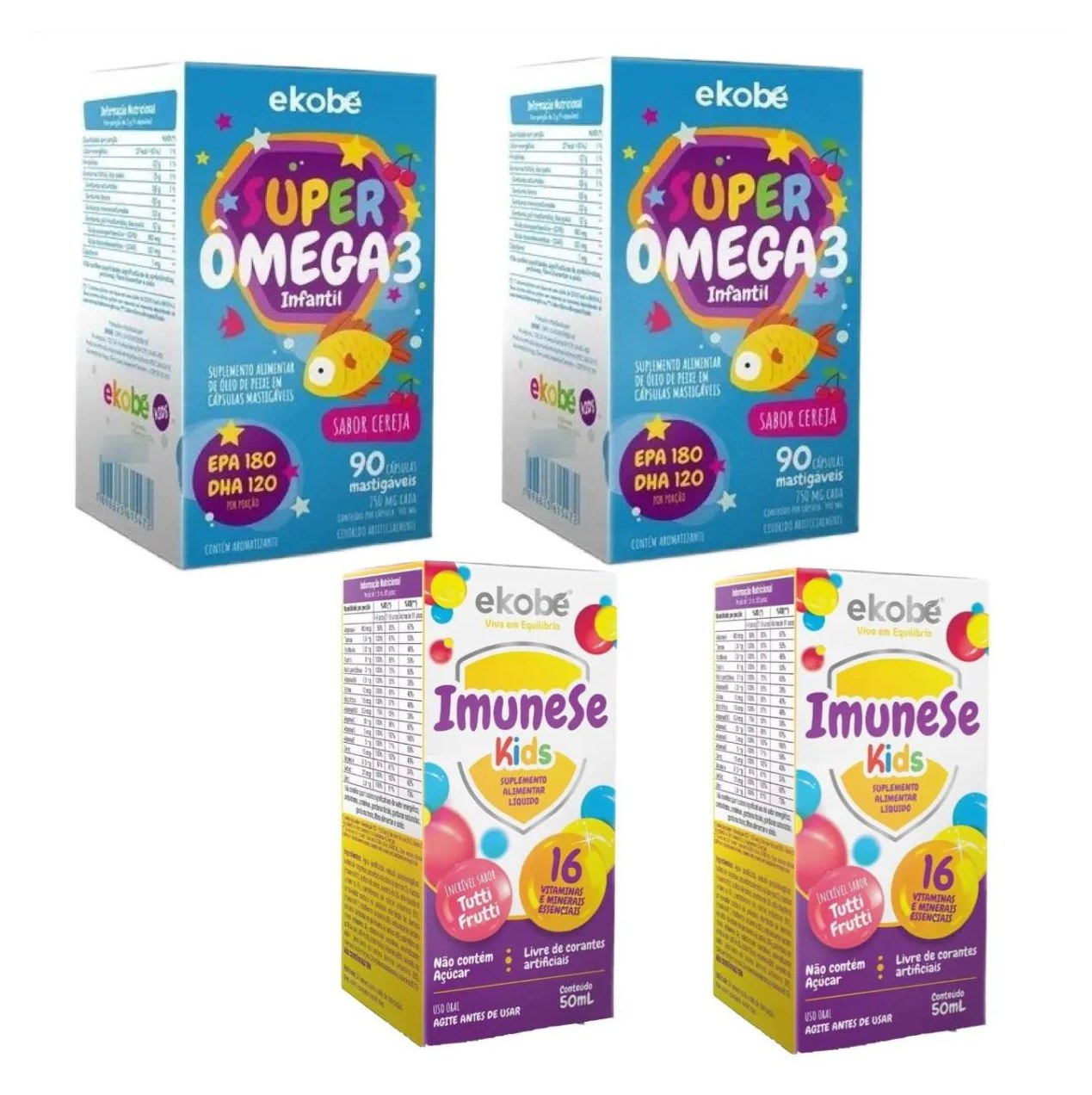 2x Super Ômega 3 + 2x Imunese Kids 16 Vitaminas – Ekobé Kids