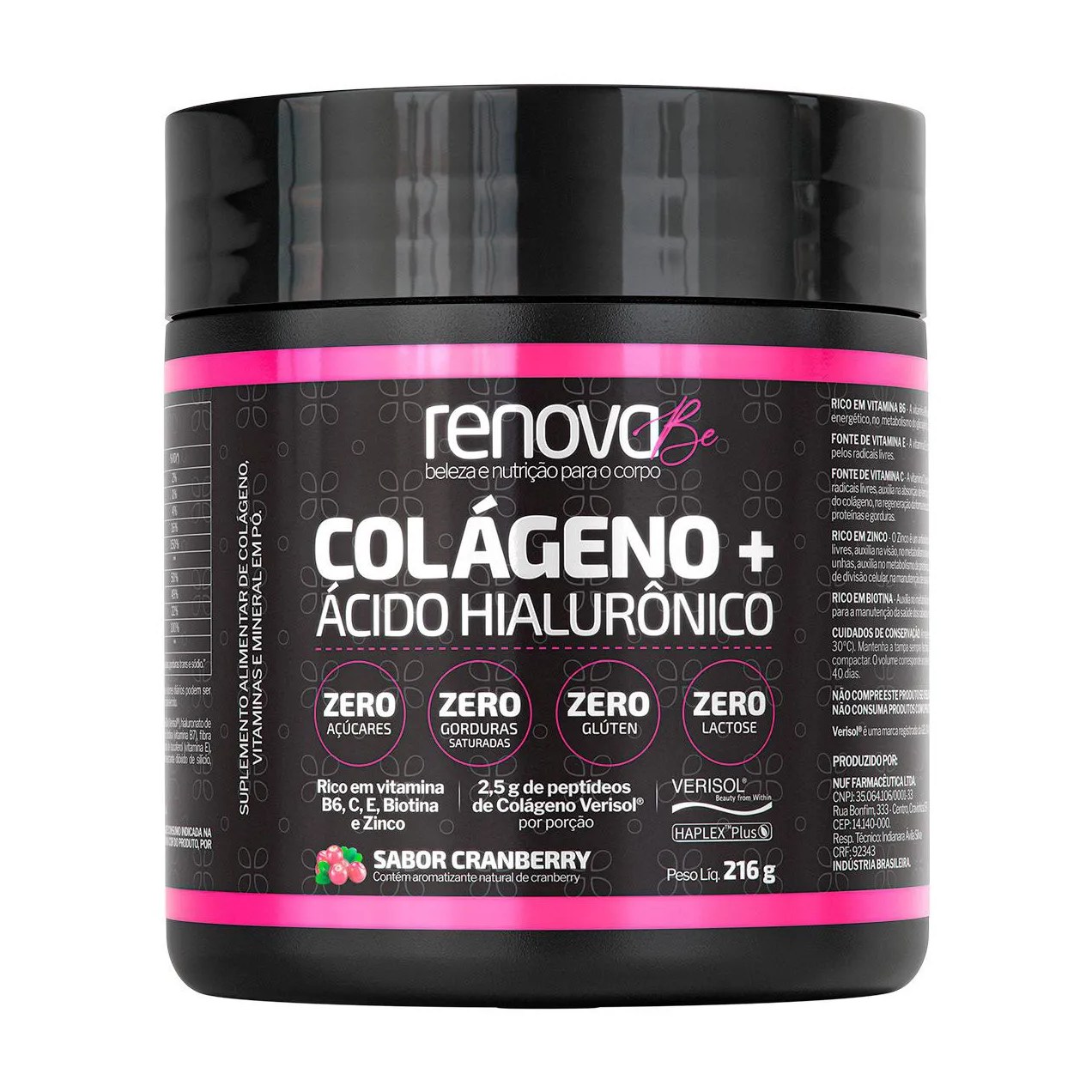 Colágeno + Ácido Hialurônico Renova Be Sabor Cranberry 216g