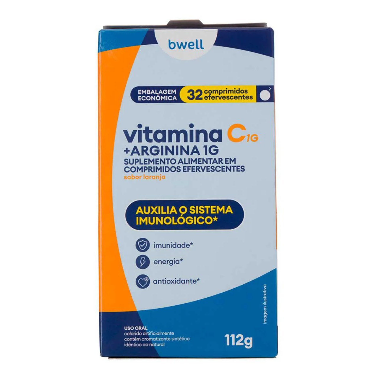 Vitamina C + Arginina bwell Laranja 32 Comprimidos Efervescentes