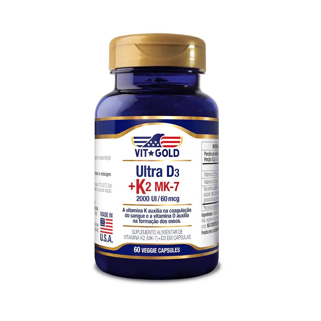 Vitamina K2 60mcg + Vitamina D3 2000UI 60 Cápsulas Vitgold