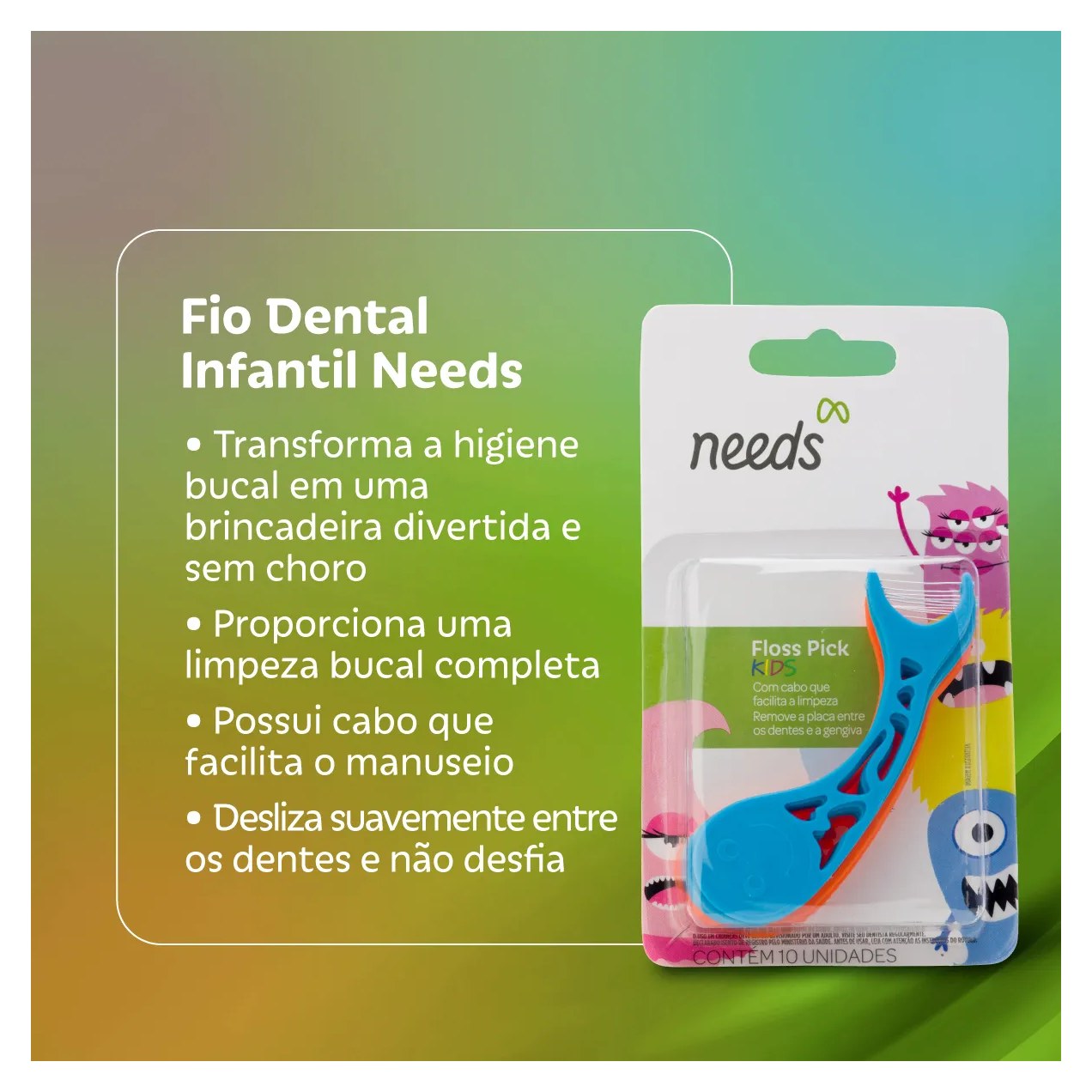 Fio Dental Infantil Needs Floss Pick Kids 10 Unidades