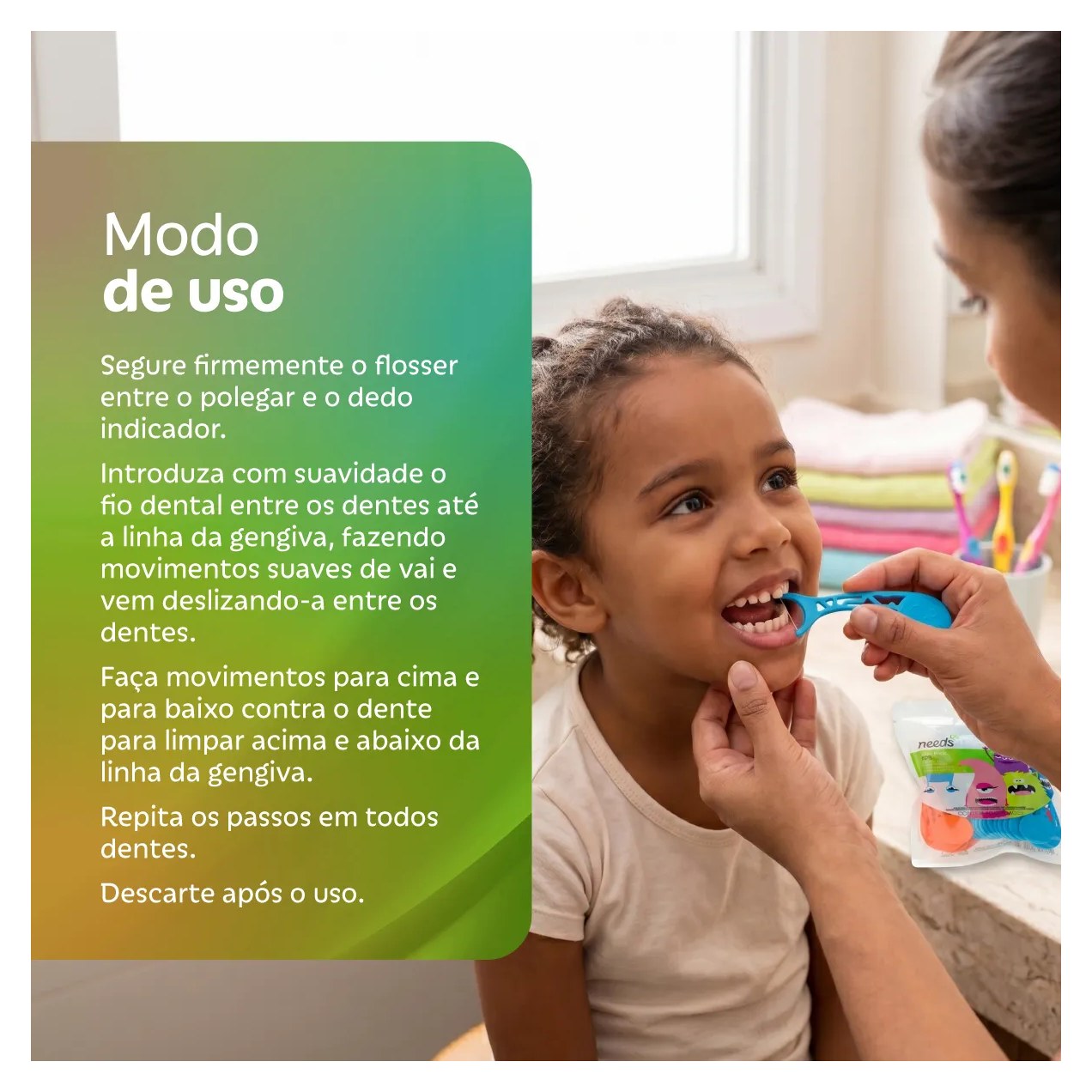 Fio Dental Infantil Needs Floss Pick Kids 40 Unidades