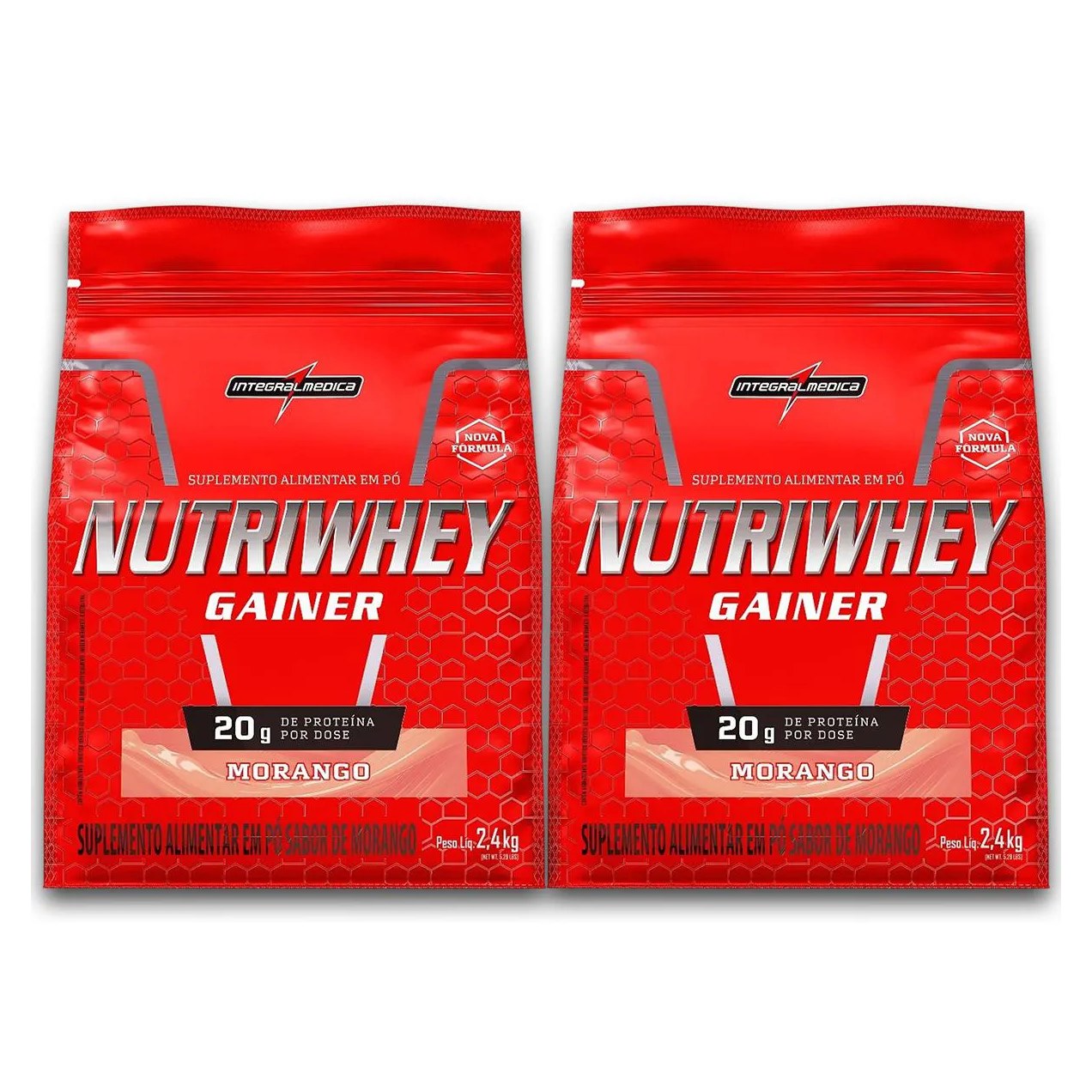 Kit 2 Nutriwhey Gainer Whey Protein Integral Medica Morango 2,4kg