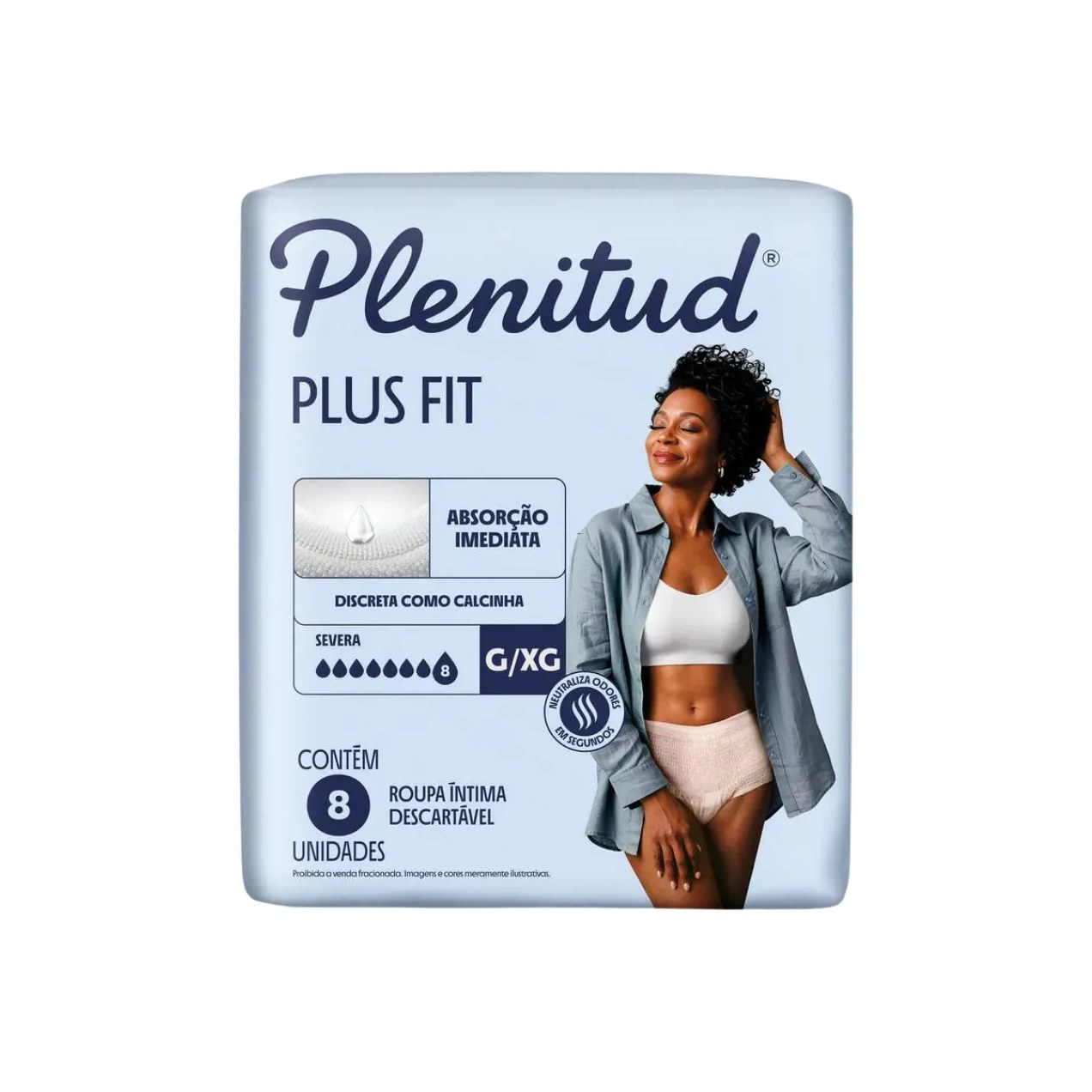 Roupa Íntima Plus Fit Tamanho G/XG 8 Unidades - Absorção Imediata - Plenitud